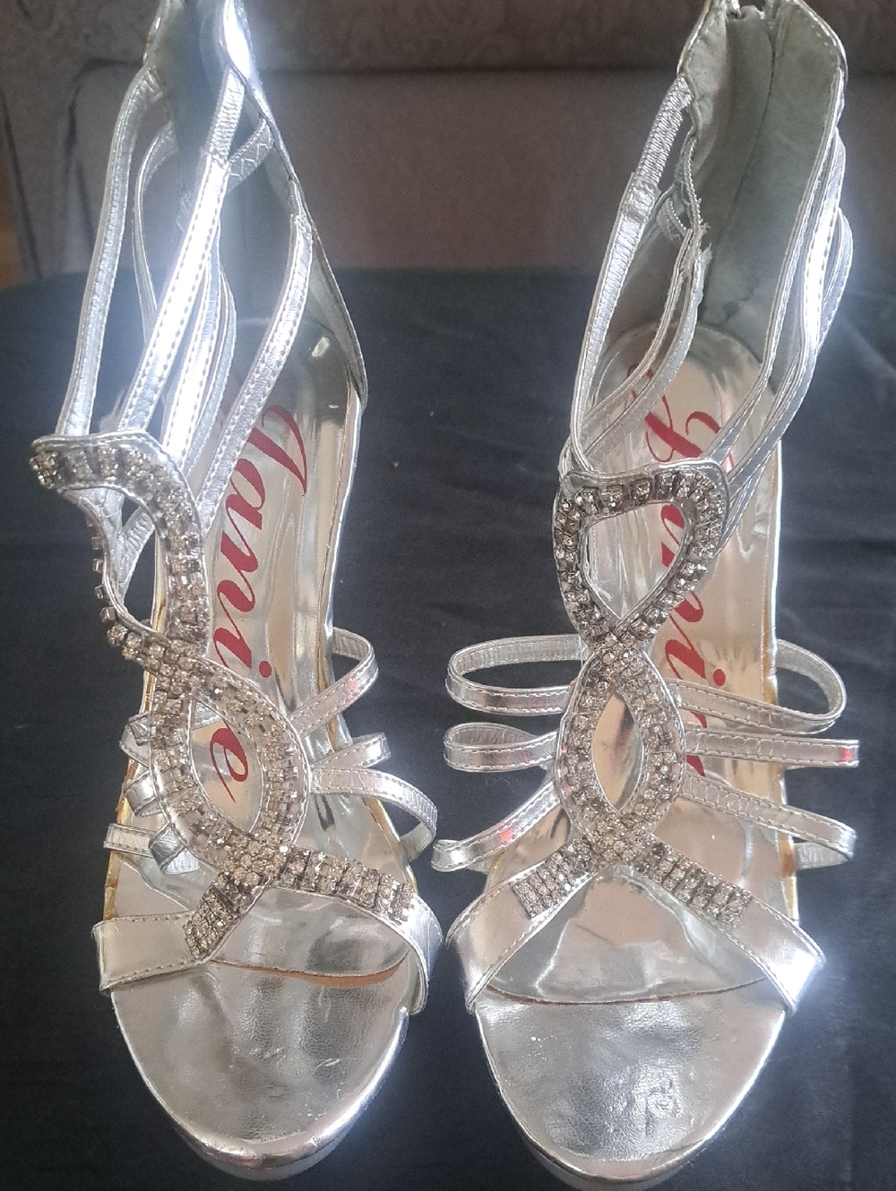 NEW-JANIS Silver Strappy High Heel Woman's shoe With  Rhinestone accents